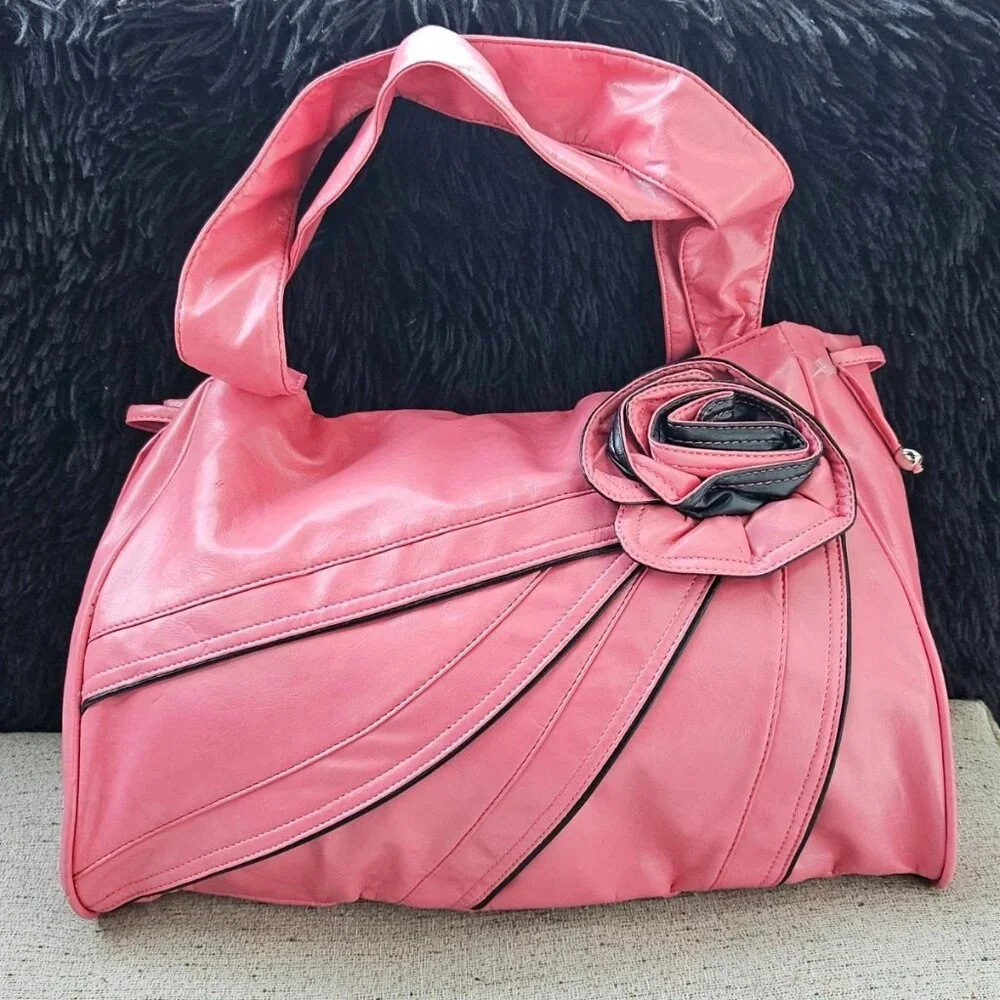 Women Fashion Shoulder Bag Purse Pink Faux Vegan Leather Bag Handbag - Picture 2 of 13